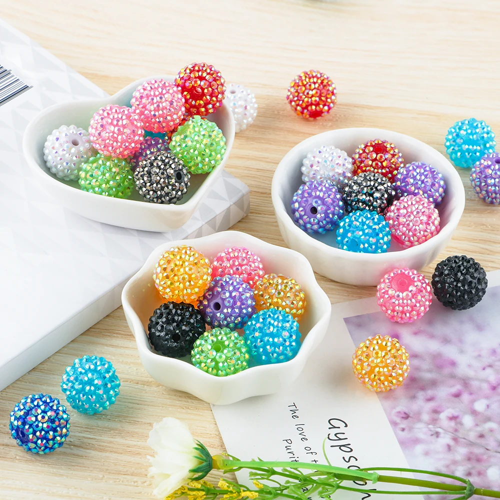 Resin Bayberry Ball 14mm 16mm 20mm Rhinestone Beads Fashion Loose Spacer Beads For Jewelry Making Clothing Decoration Accessory