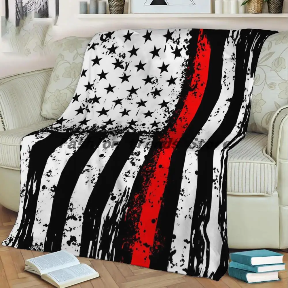 

Red Line American Flag Flannel Throw Blanket Printed Quilts Gift Soft Blanket for Sofa Bed Soft Print on Demand Dropshipping