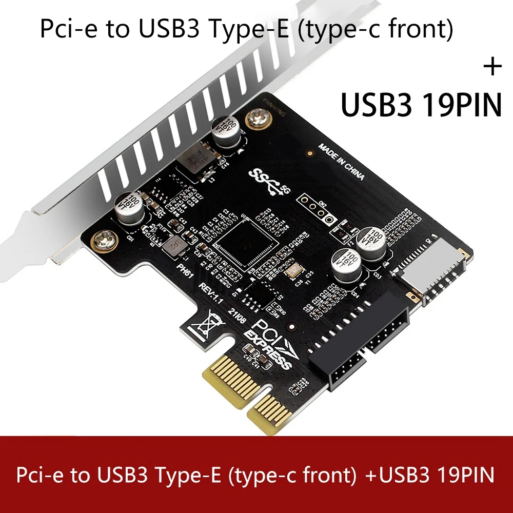 

Pci Express Card Pcie to USB3 Type-E Front Type-C 19P Expansion Card Compatible Pci-E X1 X4 X8 X16 Interface