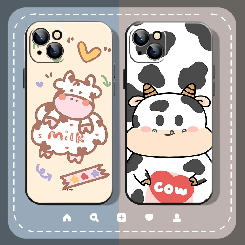 

Cute Cow Phone Case For Apple iPhone 13 12 11 Pro 12 13 Mini X XR XS Max SE 6 6s 7 8 Plus Liquid Silicon Soft Coque Back
