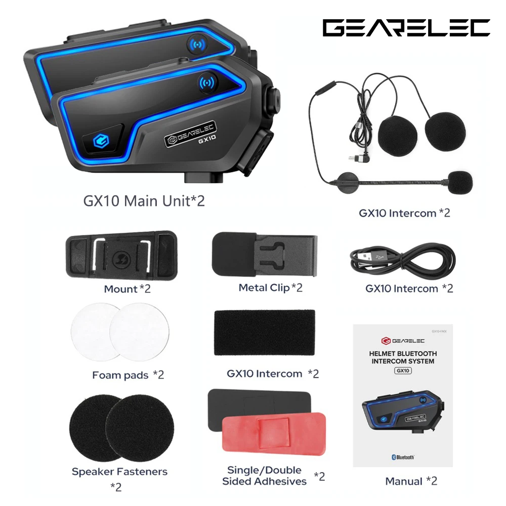 GEARELEC GX10 Bluetooth Мотоцикл рация шлем гарнитура 10 Riders Беспроводной BT Мотоцикл рация Музыка PK B4FM - X