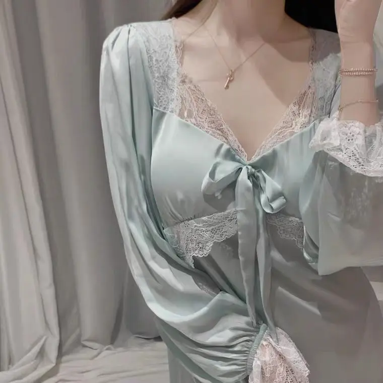 Длинная ночная рубашка женская одежда для сна Мягкая атласная новинка 2021