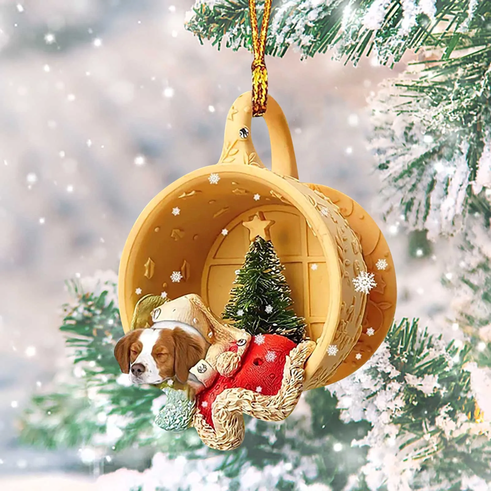 Рождественский Орнамент Кружка Рождественская Шапка Собака Эльф Подвеска На