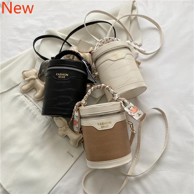 

2023 New Fashion Small PU Leather Bucket Crossbody Bag For Women Designer Branded Shoulder Handbags Purses Female Travel Totes