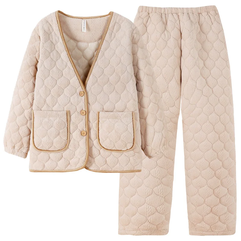 Coral Fleece Sleepwear Set Womens Pajamas Suit Winter Thick Warm Sleepwear Home Clothes Nightwear Flannel Pyjamas Loungewear
