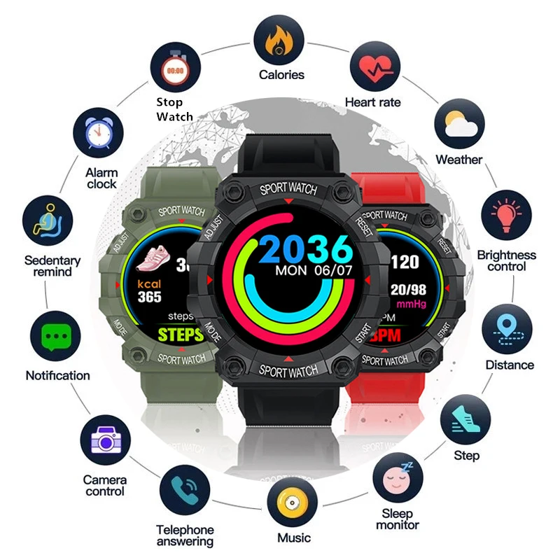

FD68 Smart Watches Men Women Heart Rate Blood Pressure Sport Smartwatch Touch Screen Pedometer Fitness Watches for IOS Android
