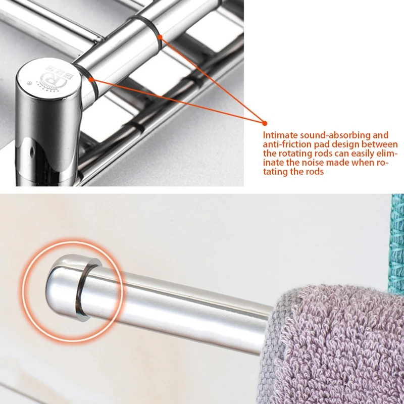 Поворотная вешалка для полотенец из нержавеющей стали с 2 ручками ванной комнаты