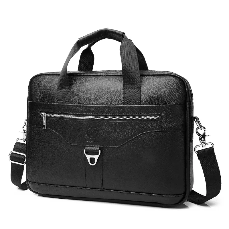 Business Men Genuine Leather Briefcase Simple Cowhide Shoulder Bag Large Capacity Handbag 16-Inch Laptop Bag For Male