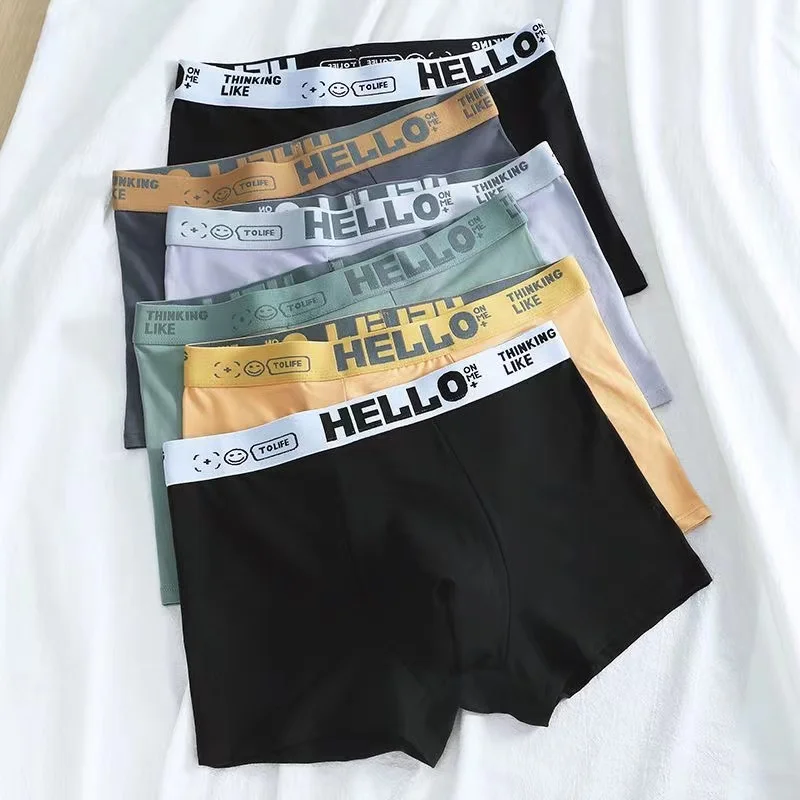 6pcs/Lot Boxer Men's Underwear Boxers Man Hello Lego Fashion Loose Breathable Pants Shorts Male High Quality Underpants  L-4XL
