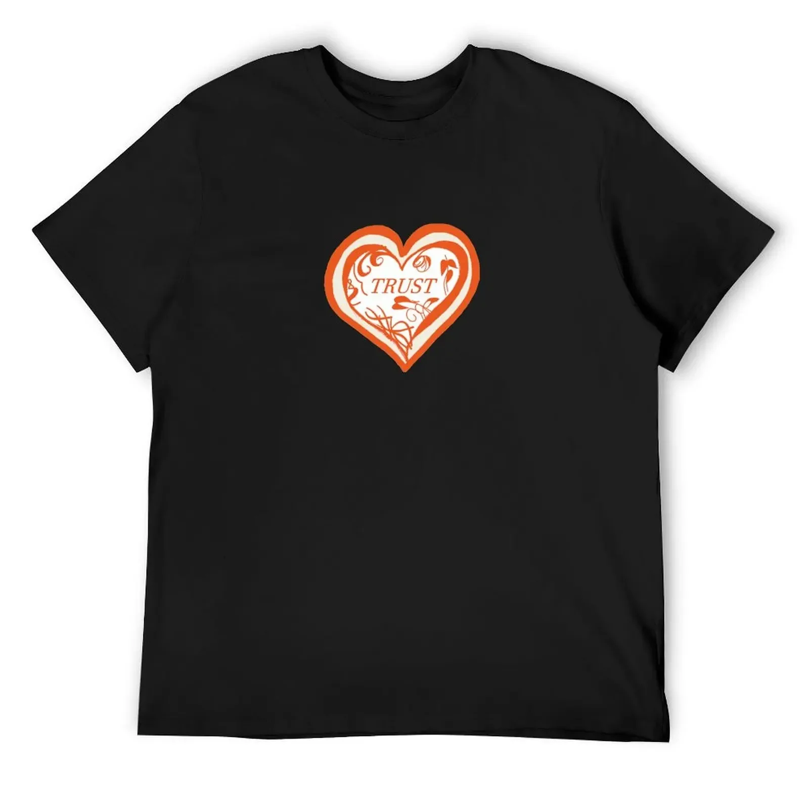 Оранжевые футболки Trust Heart с рисунком винтажные черные тяжелые для мужчин
