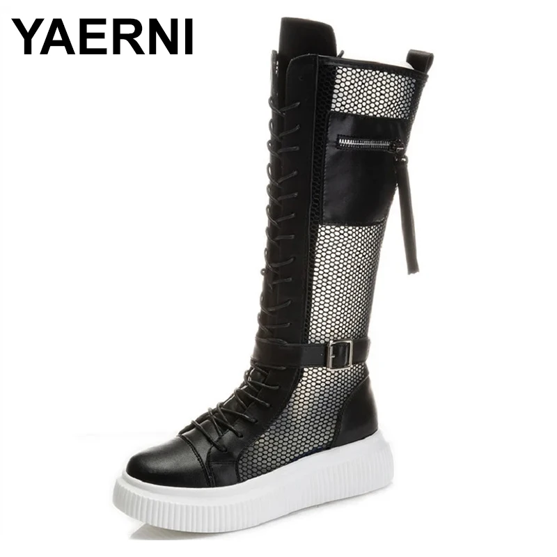 

2023 New White Long Sandal Boots Women's Summer Thin Breathable Mesh Hollow Knight Thick Mesh Fashion Shoes boots women