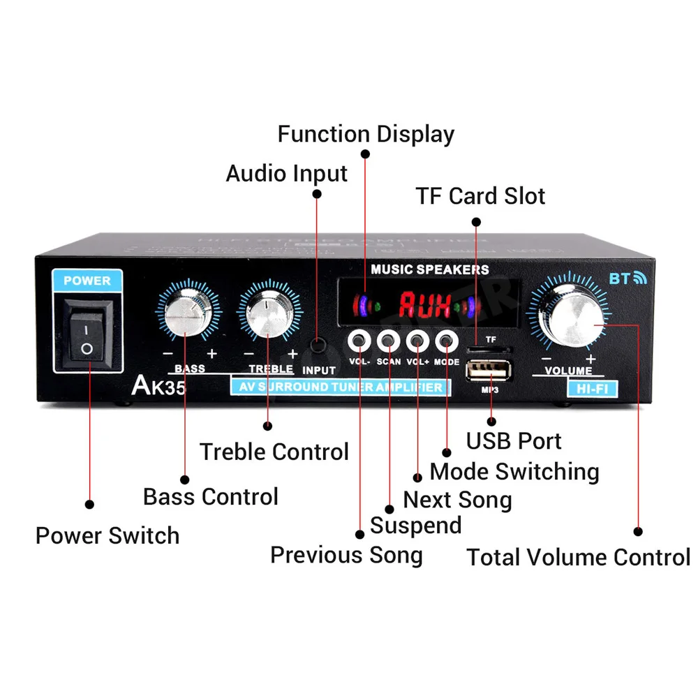 Цифровой усилитель Woopker AK35 HiFi 2-канальный Bluetooth 5 0 объемный звук колонка FM USB низкое