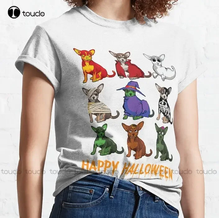 Забавная футболка с собакой чихуахуа Happy Halloween для любителей собак классическая