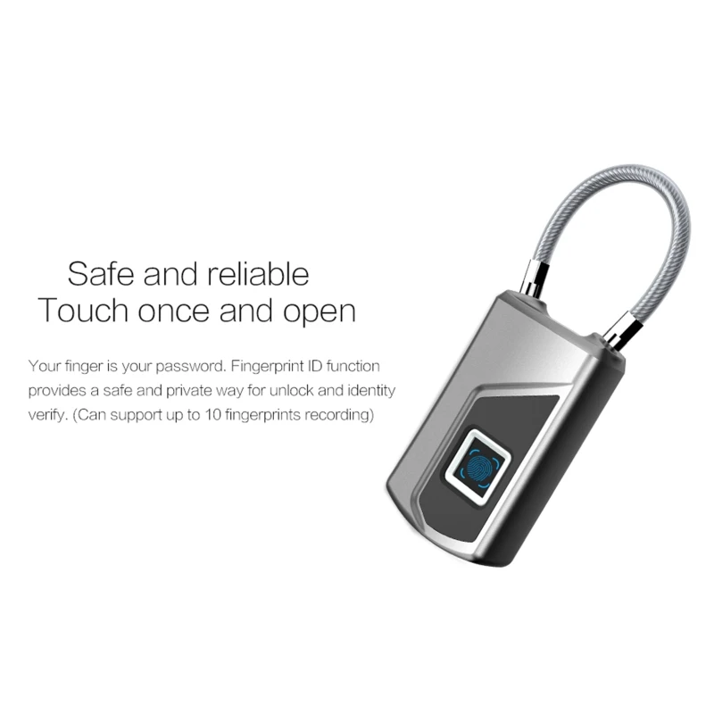 

L1 Smart Fingerprint Padlock USB Recharge for Gym Locker Drawer Home Garage Warehouse Office File Cabinet Travel Luggage