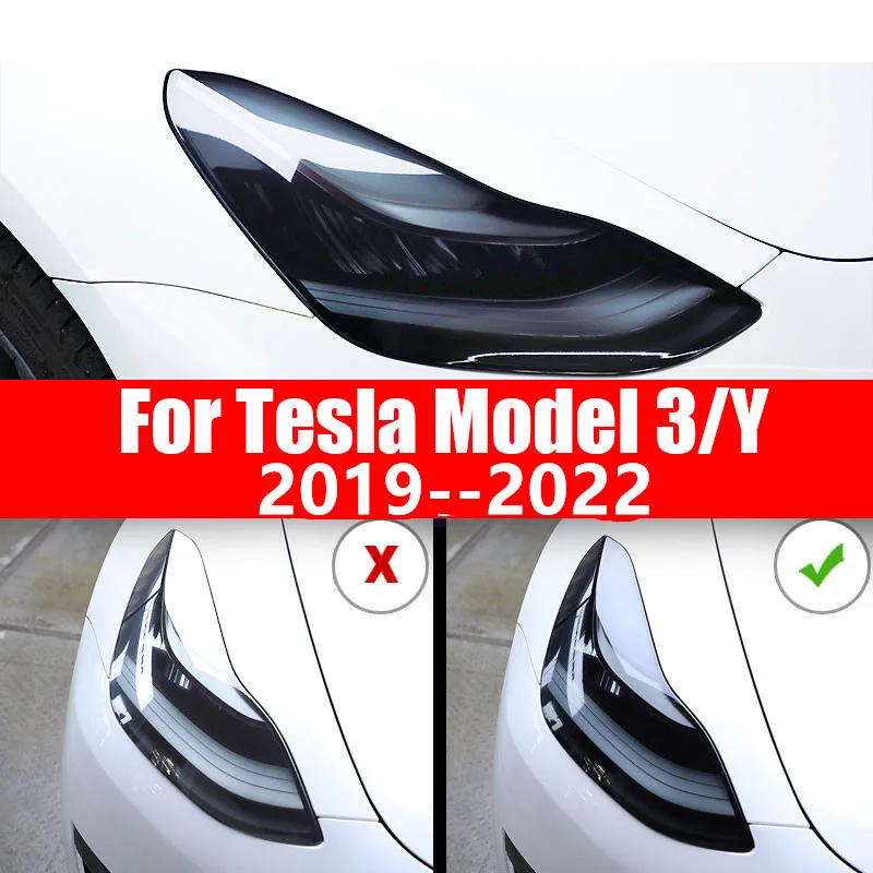 

2PCS Front Headlamp Car Styling Sticker For Tesla Model 3 Y 2019 2020 2021 2022 Headlamps TPU Black Headlights Protector Film