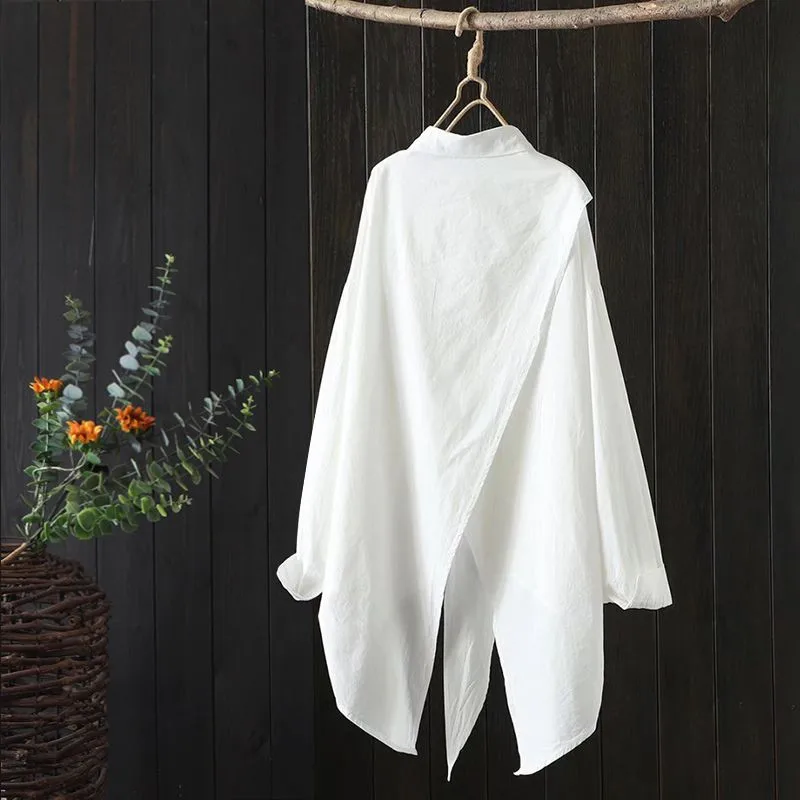 Женская Асимметричная однобортная блузка Повседневная Свободная рубашка в