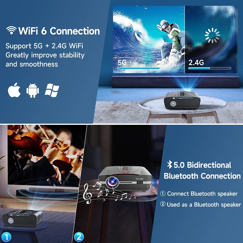 Проектор Android TV CAIWEI 7000 лм WiFi 6 Bluetooth проектор 4K наружный с + приложениями