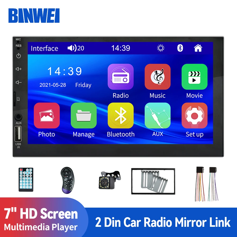 

BINWEI Car Radio 2 Din Stereo Receiver Automotive Mp5 Multimedia Player 7" Touch Screen for Rear Camera Mirrorlink Bluetooth FM