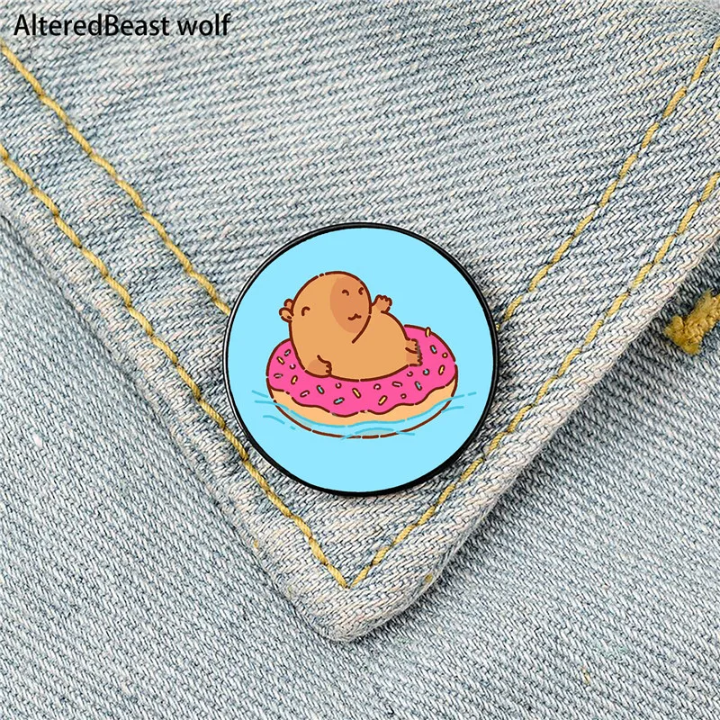 

Capybara in donut Printed Pin Custom Funny Brooches Shirt Lapel Bag Cute Badge Cartoon enamel pins for Lover Girl Friends