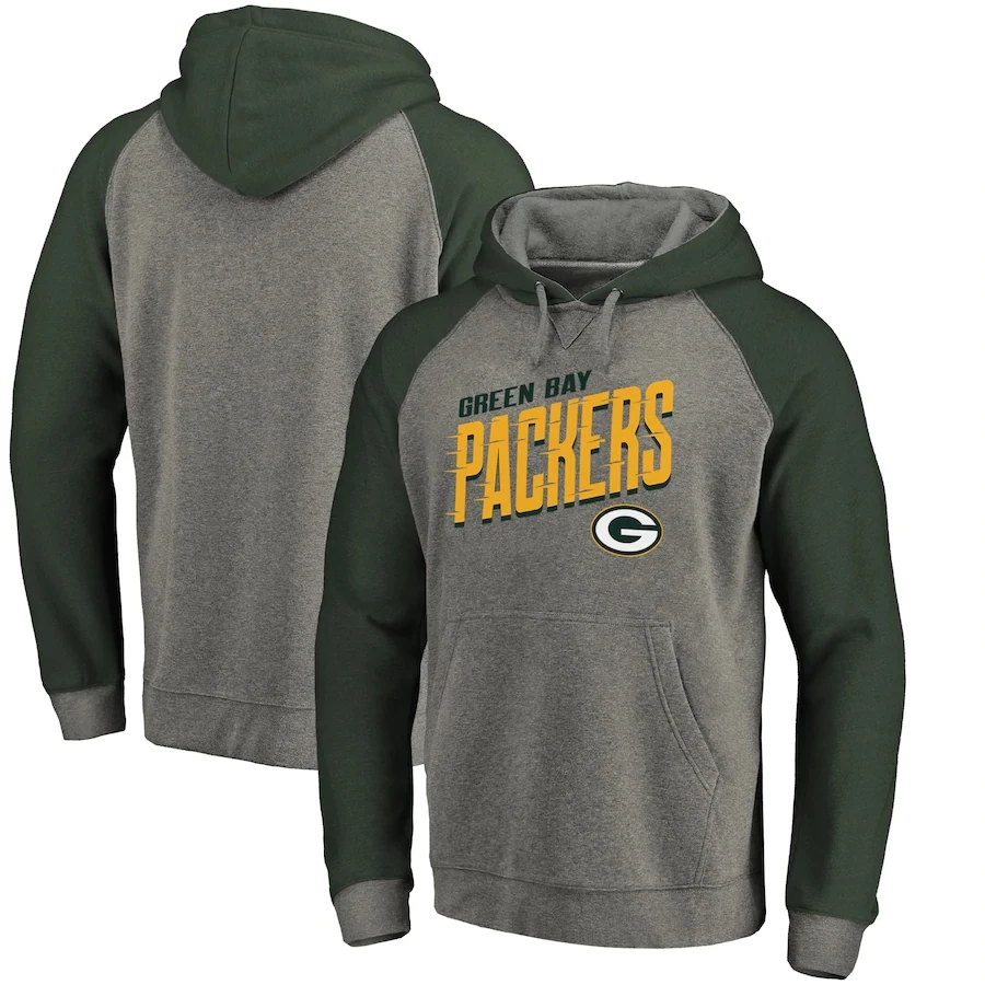 

Green Bay Men Hoodies sweatshirt Pro Line by Fanatics Branded Slant Strike Tri-Blend Raglan Pullover football Packers Hoodie