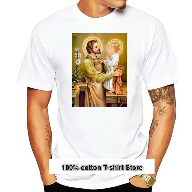 

Camiseta de San José con oración, Sagrada Familia, Jesús, cristiano, católica, caqui