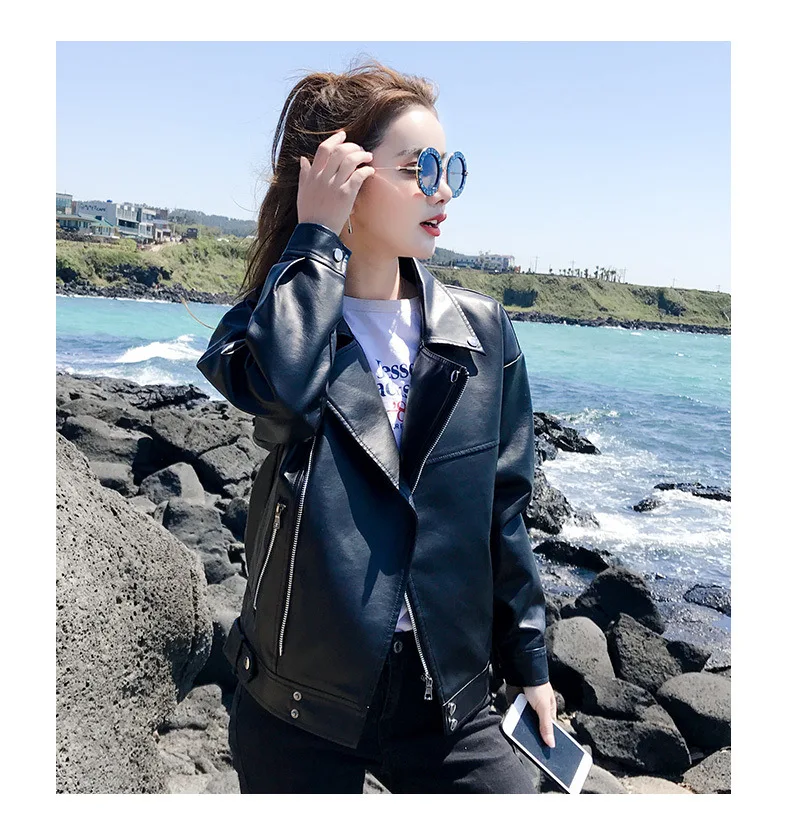 Leather Clothing Female Students Korean Fashion Loose Short Autumn  Winter Cool Girl Pu Coat Motorcycle Leather Jacket