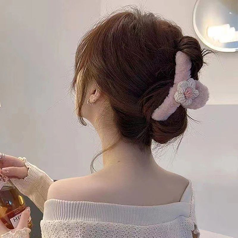 Корейский стиль мультяшная мода вишневый плюшевый коготь для волос женщин и