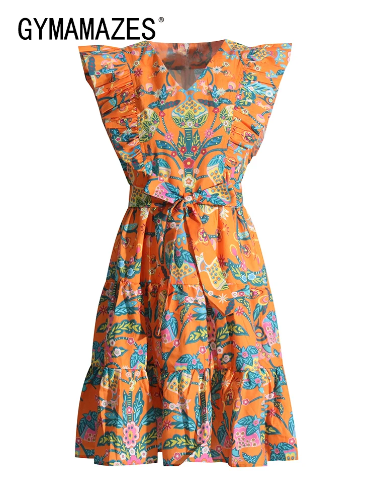 

Платье-мини женское с V-образным вырезом, высокой талией и поясом