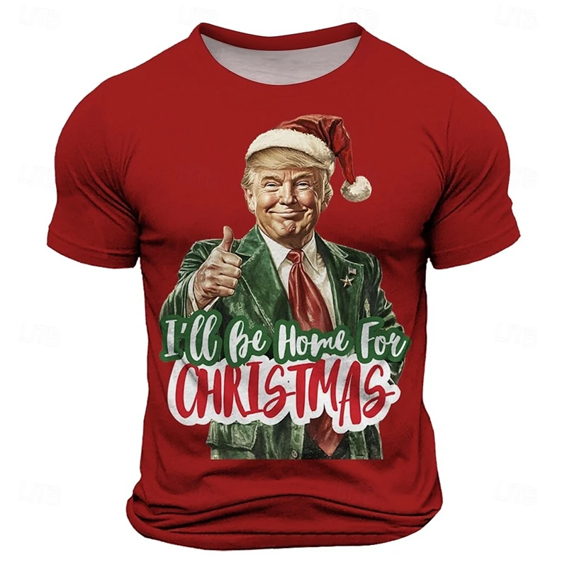 Fashion Christmas Trump T-shirt Men Casual Unique 3D Printed Pullover Top Personality Funny Pattern 2024 Trendy New Tee