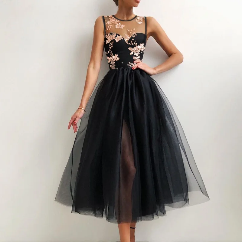 

Women's Mesh Vestido Dress Formal Party Ladies Solid Color Elegant Long Sleeve Off-Shoulder High Waist Tulle Tutu A-Line Dress