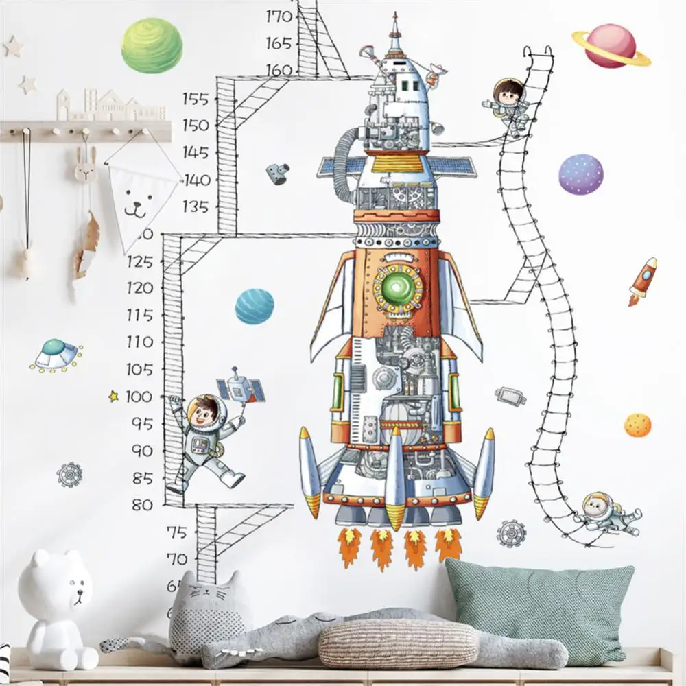 

Spacecraft Astronaut Height Measure Stickers Not Fade Pvc Measurement Height Ruler Cartoon Wall Decoration For Children PVC