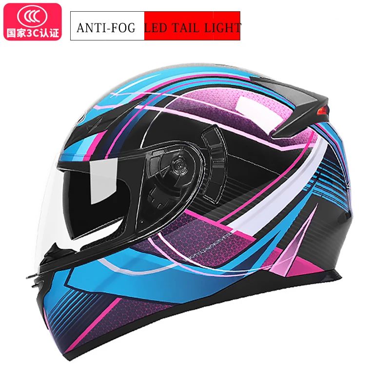 Motorcycle Full Face Helmet With LED Lights Helmet Black Smart Knight Racing Enduro Safety Adults 55-61CM Rrally Race Way Led enlarge