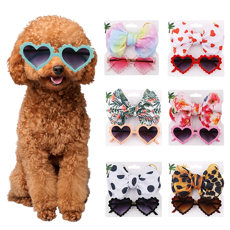 

Heart-Shaped Glasses Cute Dog Cats Headband Dog Supplies Pet Dog Sunglasses Bow Hair Accessories Cartoon Baby Pets Supplies