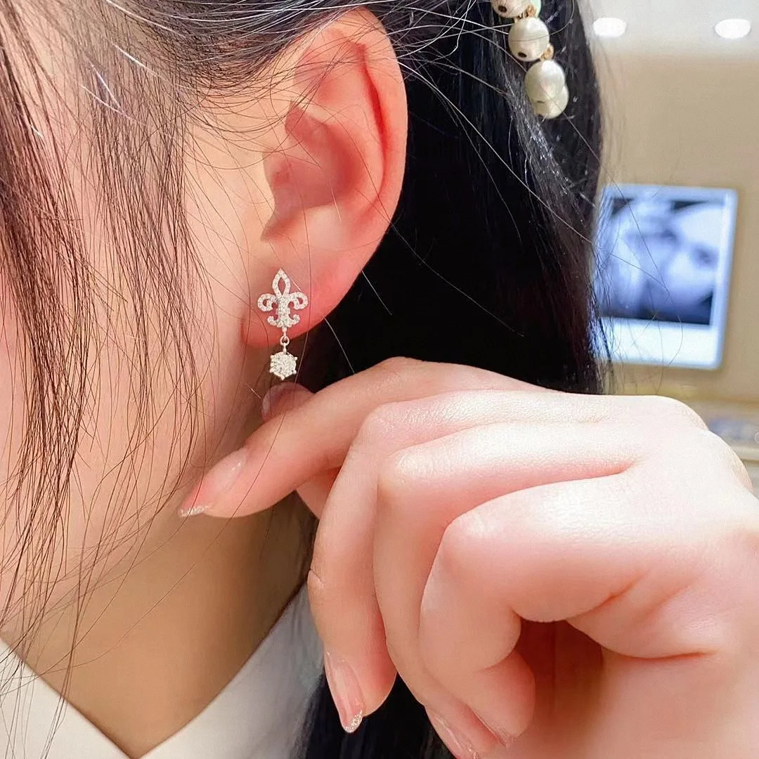 

S925 Sterling Silver Luan Tail Flower Inlaid Diamond Earrings, Luxurious and Elegant, Flower Earrings and Earrings for Women
