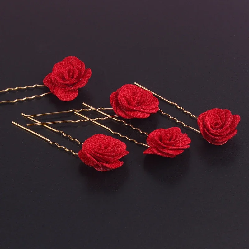 Модные заколки для волос в виде китайской Красной Розы цветок подружки невесты
