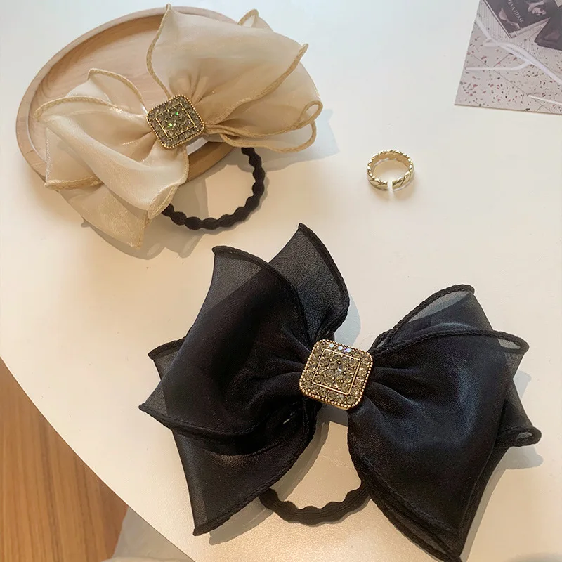 

Hair Rope for Women Bow Organza Elastic Ribbon Pretty Hair Tie Ponytail Holder Hairbands Fashion Rhinestones Hair Accessories