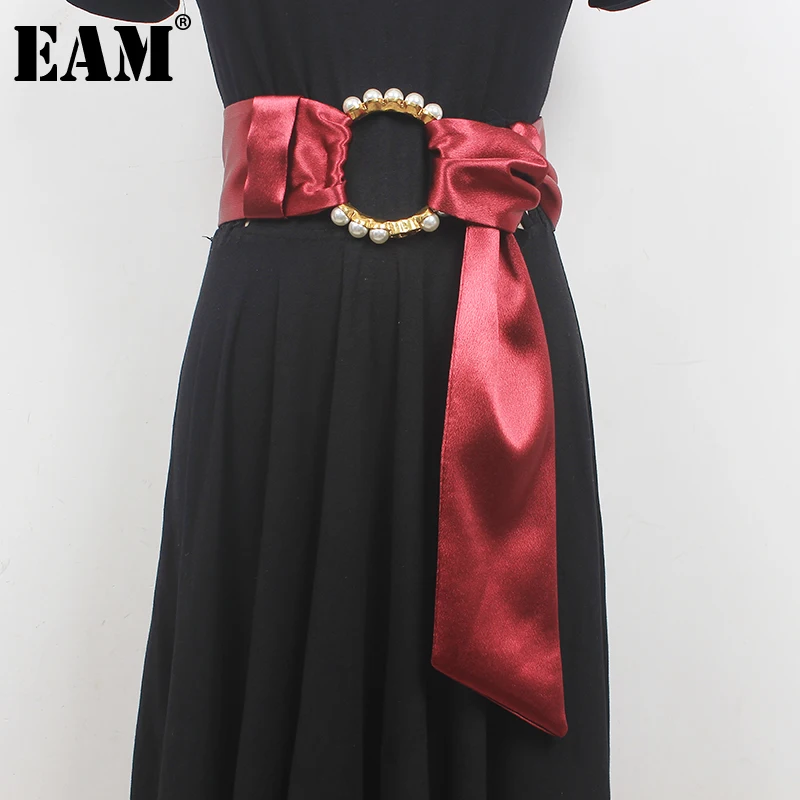 

[EAM] Black Pearls Temperament Bandage Long Wide Belt Personality Women New Fashion Tide All-match Spring Autumn 2023 1DF6624