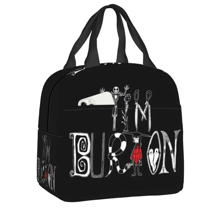 

Tim Burton Horror Movie Film Insulated Lunch Tote Bag for Women Beetlejuice Thermal Cooler Bento Box Outdoor Camping Travel