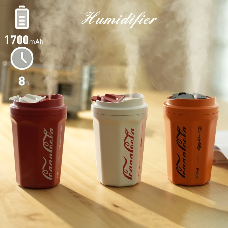 Creative 400ml Wireless Air Humidifier Aroma Oil Diffuser Car Air Freshener Mini Coke Cup Diffuser USB Rechargable Humidifier