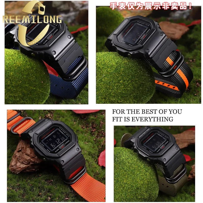 Фото Нейлоновый холщовый ремешок для часов CASIO DW5600 DW5610 GW-B5600 черный оранжевый хаки синий желтый зеленый спортивный мужской ремешок для часов на открытом воздухе №4