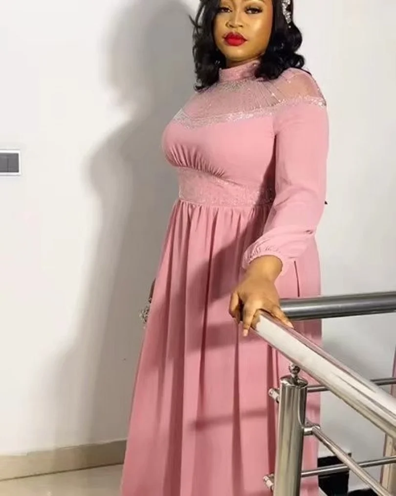 

Женское платье с длинным рукавом и круглым вырезом, желтое, розовое, зеленое