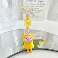 cartoon cute resin piglet ornament beaded creative lanyard pendant yellow series bracelet gifts for female anti lost accessories