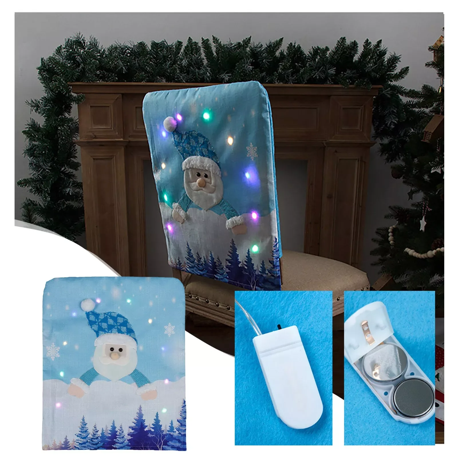 

Christmas Glowing Lights Santa Snowman Chair Cover Stool Cover Christmas Decorations Chair Car Seat Wedge Pillows for Driving