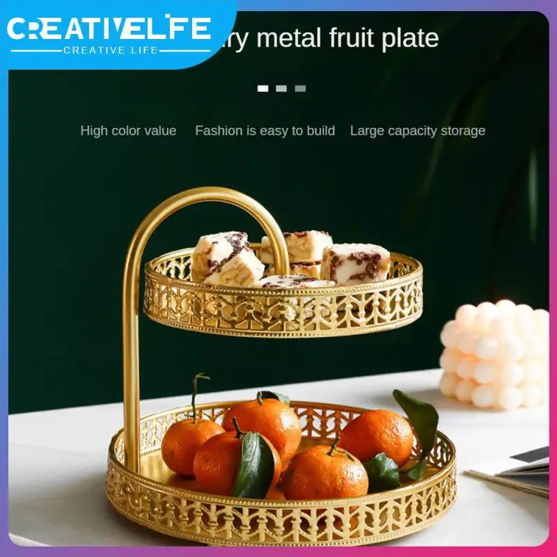 

High Quality Iron Material Fruit Tray Polished And Smooth Bottom European Light Luxury Texture Fruit Salad Plate Durable