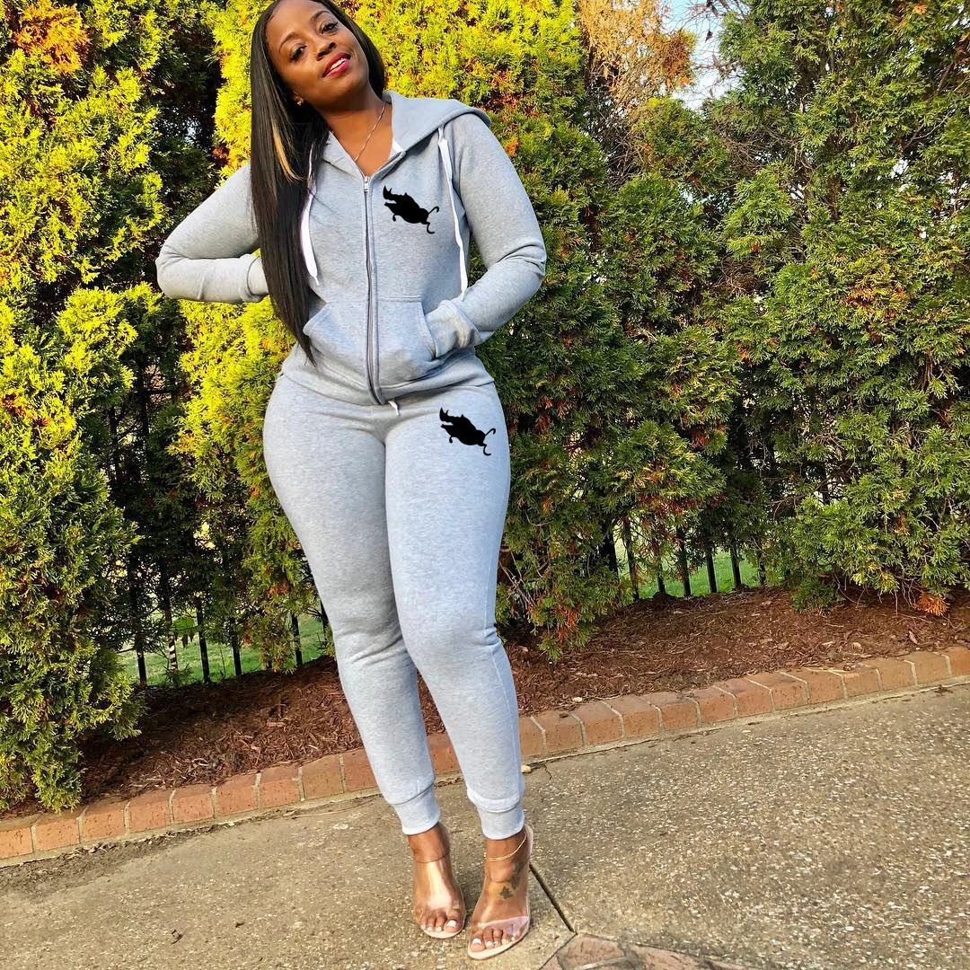 

2022 Fall Winter Womens Sets Clothes Zipper Hoodies Pants 2 Piece Set Warm Ladies Print Female Outfits Matching Suit Tracksuit