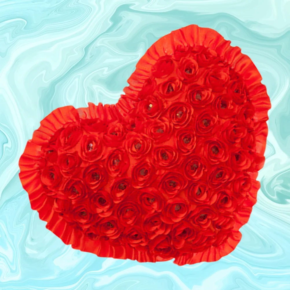 

Red Pillows Throw Heart Decorative Fur Toy Gift Dayvalentine Case Faux Romantic Shaped Decoration Home Decor Rose Flower