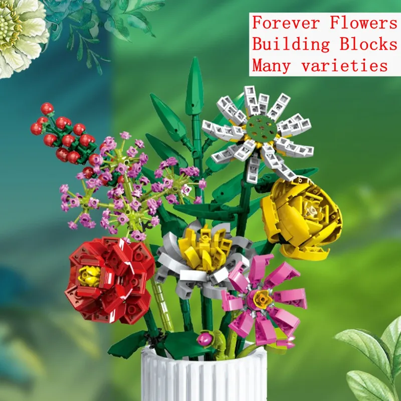 

Eternal flowers creative small particles bouquet of blocks handmade assembled flowers ornaments for boys and girls gifts