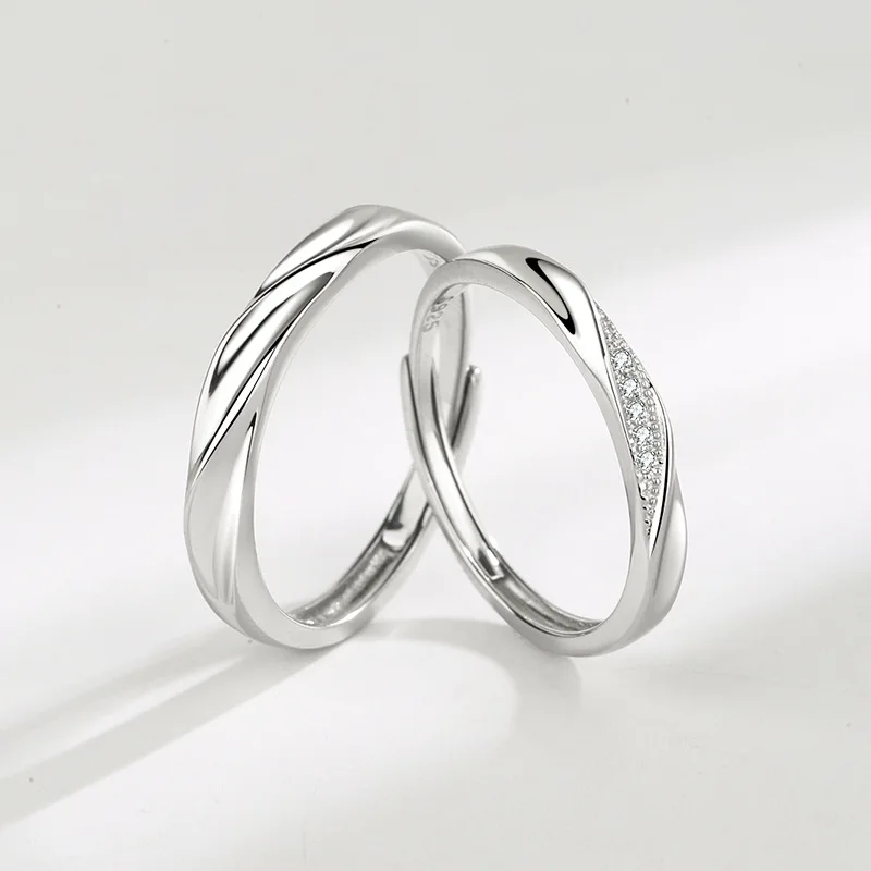 

TISUN 925 Sterling Silver Jewelry Korean Edition Silver Ring Interwoven Love Couple Rings Pair