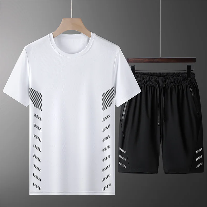 

Ice Silk Set Men's Summer Sports Shorts Men's Korean Fashion Trend Thin T-shirt Men's Breathable Short Sleeve T-shirt