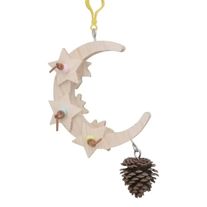 

Parrot Toy Natural Wood Bird Perch Parrot Toys With With Moon Halter And Pine Cones Perch Stand For Parrotlet African Grey